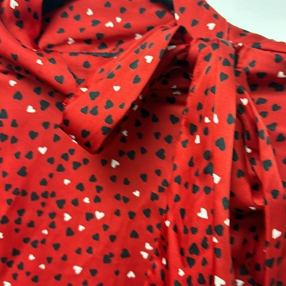 ZARA red satin blouse for women with long sleeves and heart print talla M - Picture 6 of 8